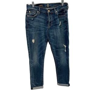 7 For All Mankind Women's Josefina Skinny Boyfriend Button Fly Cropped Jeans 27